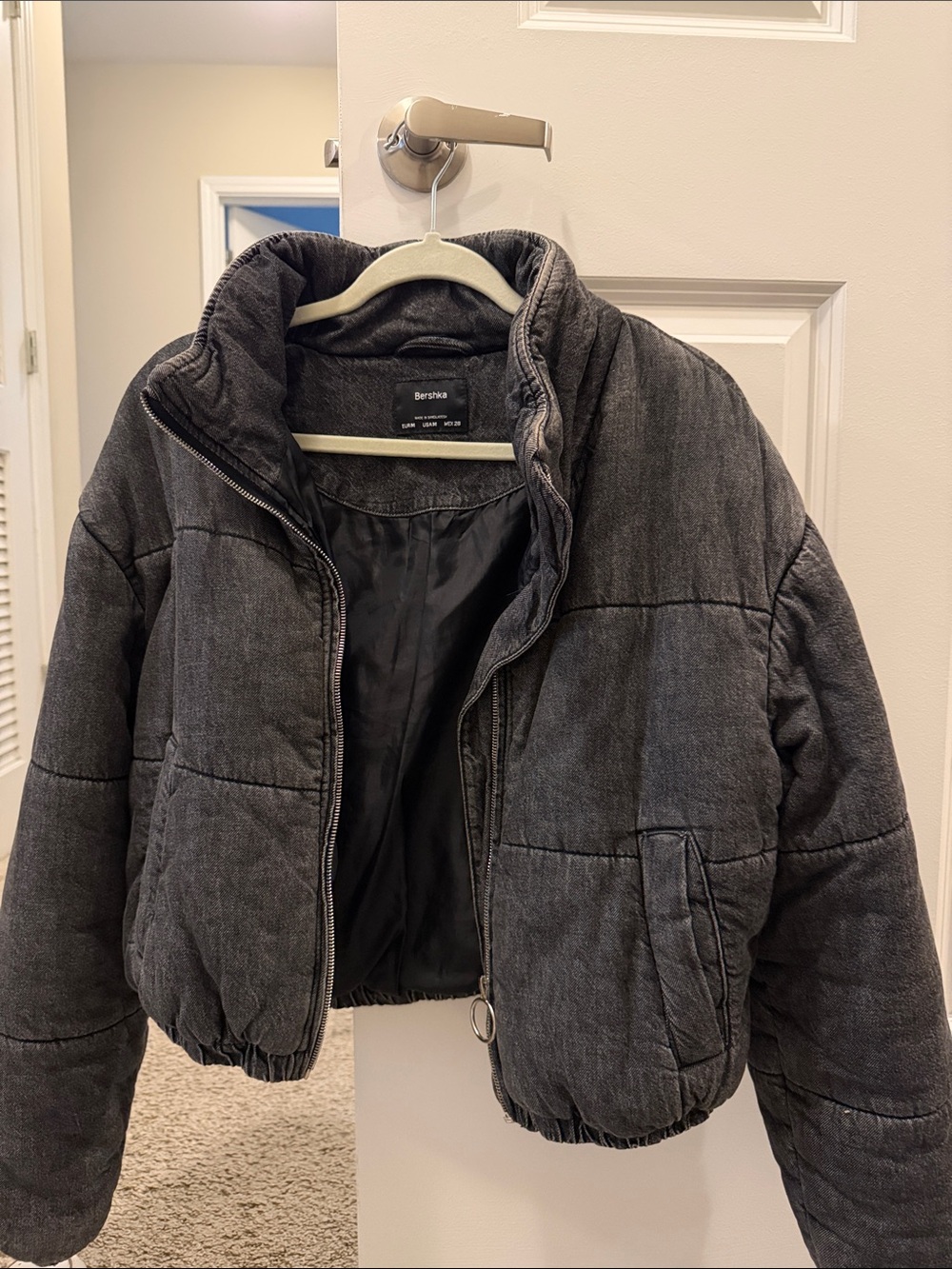 Bershka Dark Gray Cropped Puffer Jacket